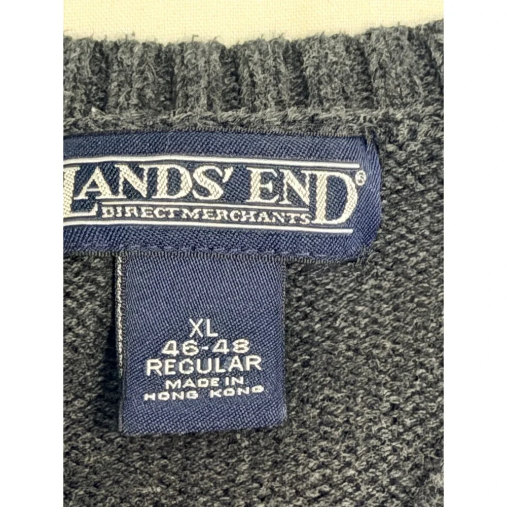 Lands End Mens XL Charcoal Gray V-Neck Knit Sweater Vest Regular 46-48 RN 62830